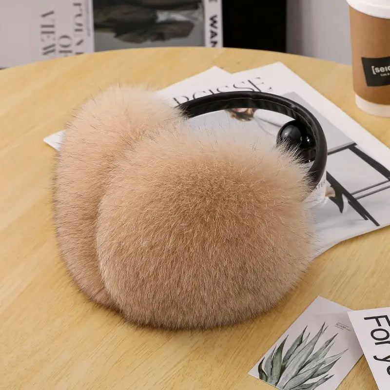 New Arrival Women 100% Real Fox Fur Ear Cover Plush Genuine Fox Fur Earmuff Winter Lady Big Pompoms Fox Fur Fluffy Earmuffs Warm