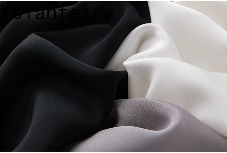 YOLANFAIRY 93% Natural Mulberry Silk Shirts Woman 2026 Stand Collar Long Sleeve Blouse Women Elegant White Shirt OL Ladies Tops