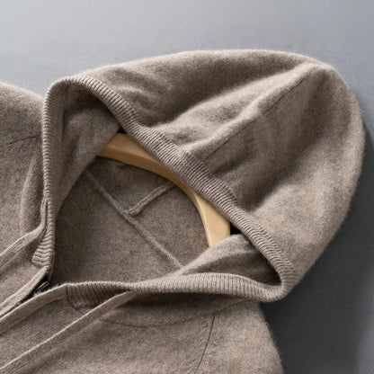 DjzDsm Autumn and Winter100% Merino Wool Men's Knitted Top Zipper Hoodie Zipper Cardigan Knitted Coat Sweater Hoodie