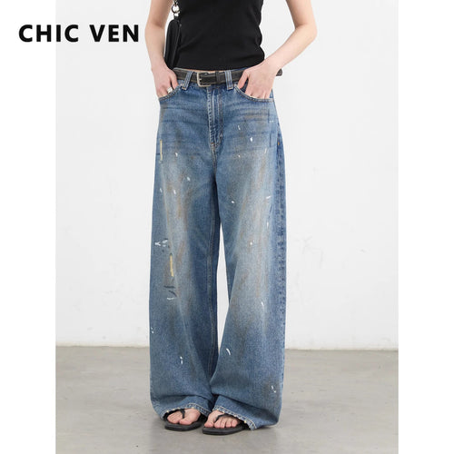 CHIC VEN Women Jeans Loose Casual New Retro High Waisted Straight Leg Wide Leg Denim Pants Female Trousers Summer 2025
