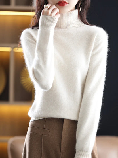 LHZSYY Winter Women Sweater Solid 100%Mink Cashmere Turtleneck Knitted Pullovers Slim Soft Warm Female Long Sleeve 23  Color