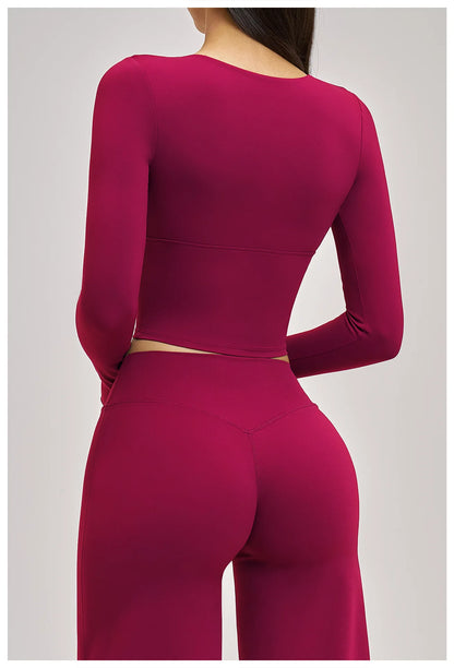 Deep-V Yoga Long Sleeve Solid Sports T-shirts Women's Gym Workout Shirts Sexy Quick Dry Fitness Long Sleeve Female Yoga Shirts