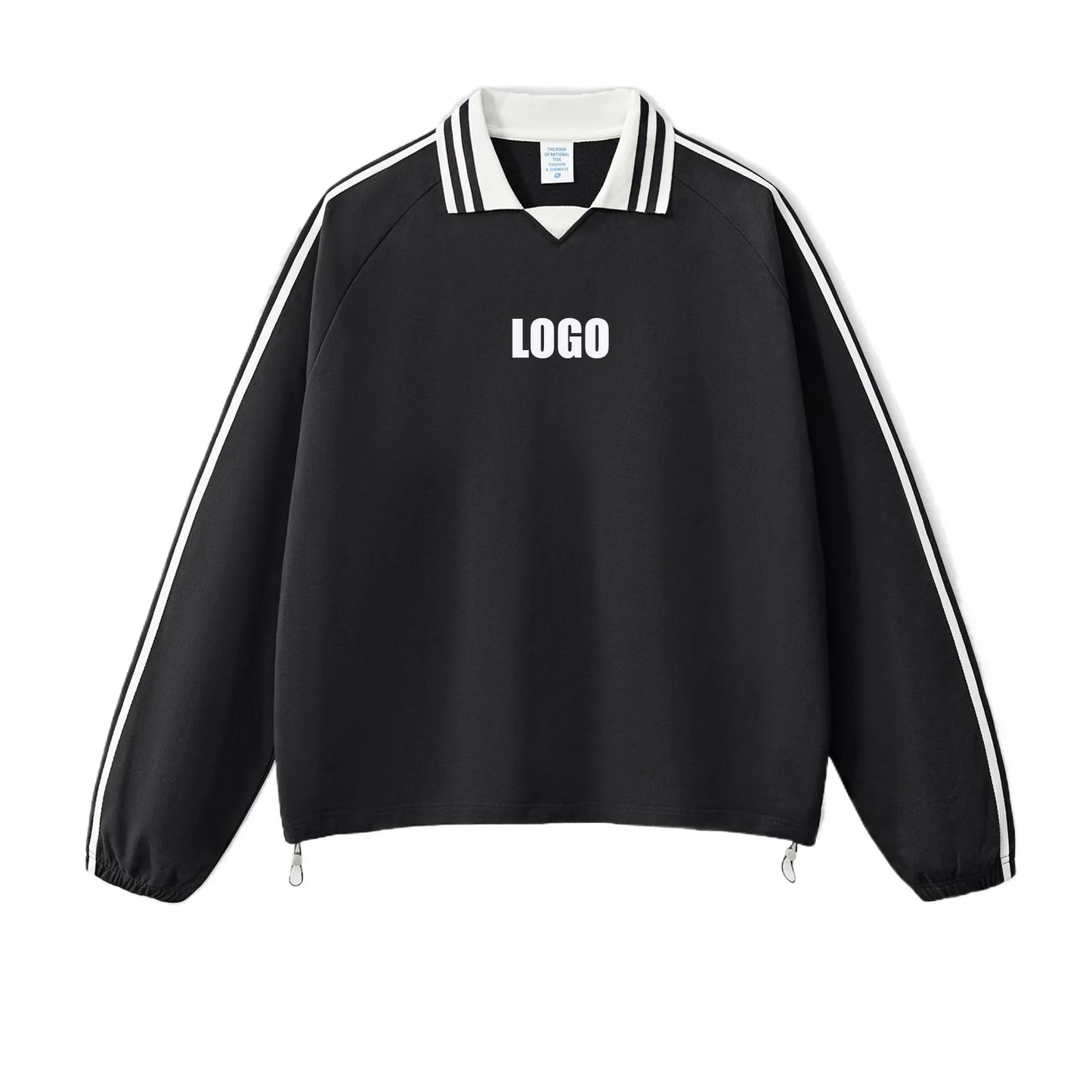 Custom LOGO men's American striped 100% cotton sweater 380G college style contrasting color lapel couple commuter sweater