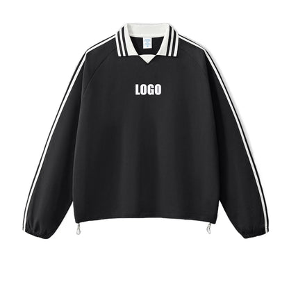 Custom LOGO men's American striped 100% cotton sweater 380G college style contrasting color lapel couple commuter sweater