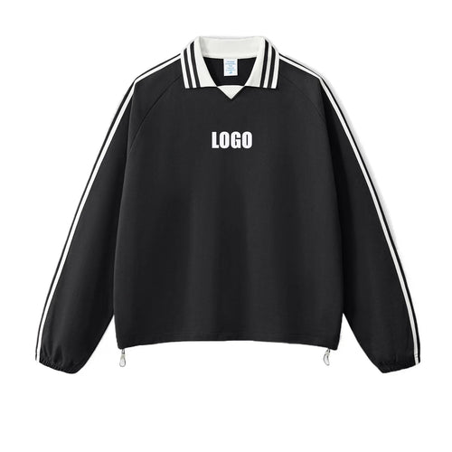 Custom LOGO men's American striped 100% cotton sweater 380G college style contrasting color lapel couple commuter sweater
