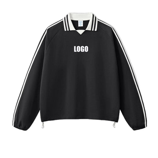 Custom LOGO men's American striped 100% cotton sweater 380G college style contrasting color lapel couple commuter sweater