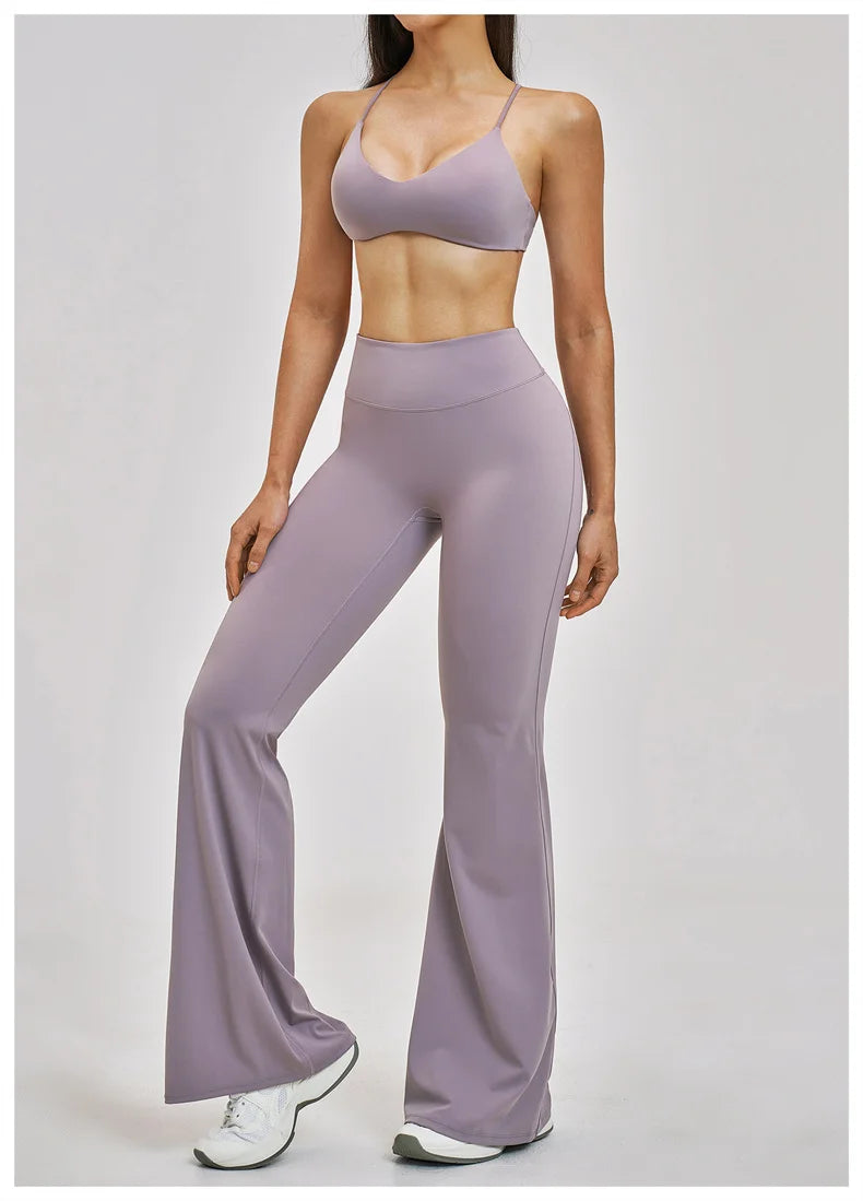 TRY TO BN Women's Tracksuit 2 Pieces Yoga Set Back Y Bra High Waist Leggings Flare Fitness Sportwear Workout Running Gym Clothes