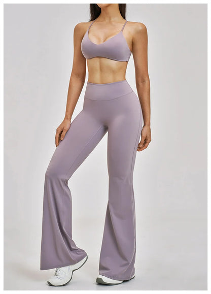 TRY TO BN Women's Tracksuit 2 Pieces Yoga Set Back Y Bra High Waist Leggings Flare Fitness Sportwear Workout Running Gym Clothes