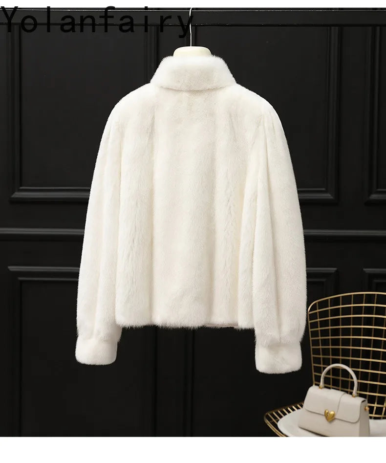 YOLANFAIRY Whole Mink Real Fur Coat Woman Luxury 2025 Winter Stand Collar Natural Mink Fur Jacket Short Black Fur Coats Casacos