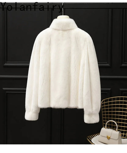 YOLANFAIRY Whole Mink Real Fur Coat Woman Luxury 2025 Winter Stand Collar Natural Mink Fur Jacket Short Black Fur Coats Casacos