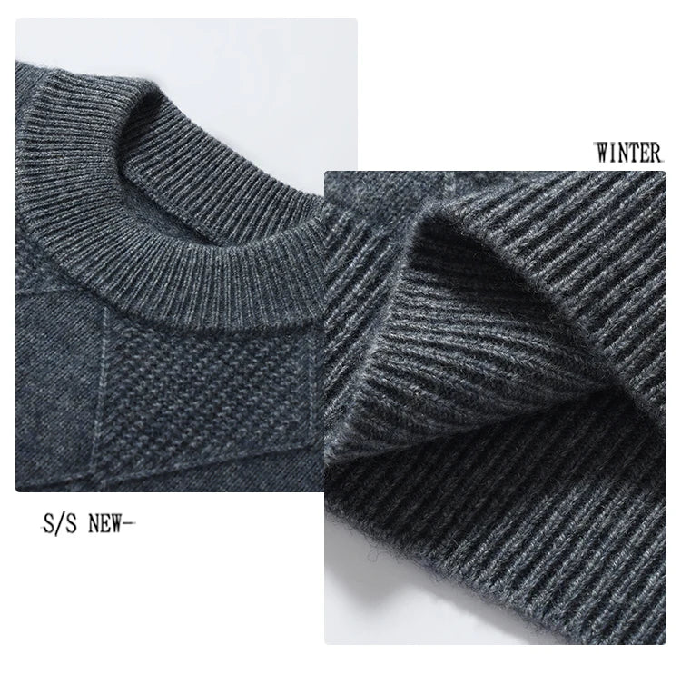 Autumn Winter New Style 100% Goat Cashmere Men's Mock Neck Diamond Knitted Base Shirt Casual Business Top Fashionable Knitwear