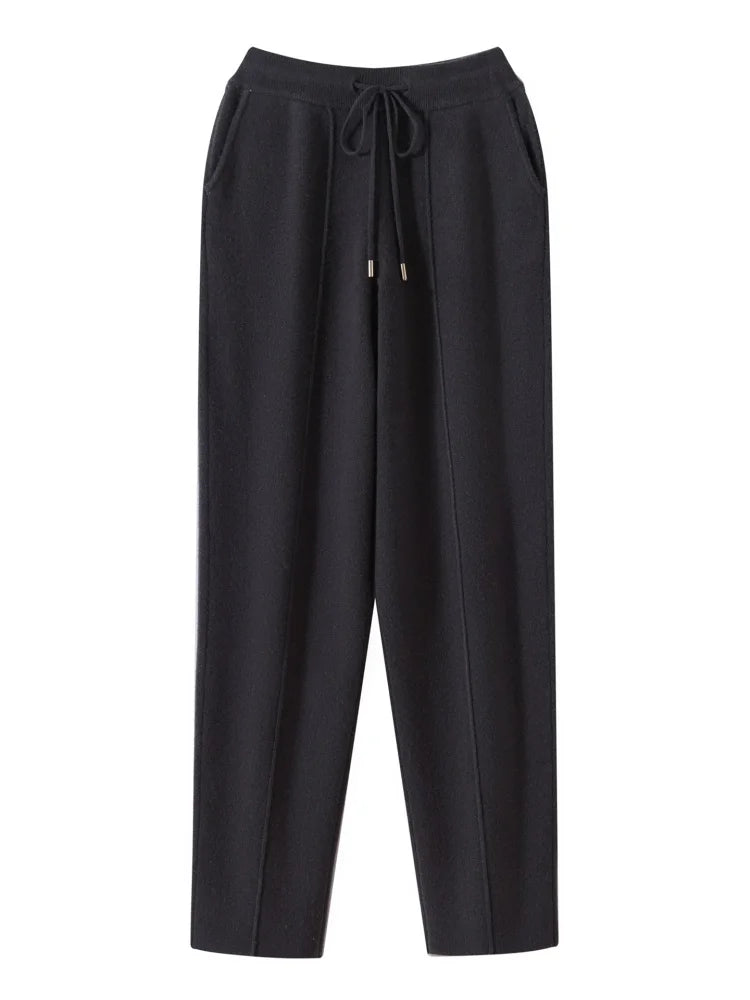 Men's Wool Pants Elastic Waist 2025 Autumn Winter Thick Casual Cashmere Trousers 100% Merino Wool Knitted Mid Seam Sport Pants