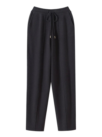 Men's Wool Pants Elastic Waist 2025 Autumn Winter Thick Casual Cashmere Trousers 100% Merino Wool Knitted Mid Seam Sport Pants