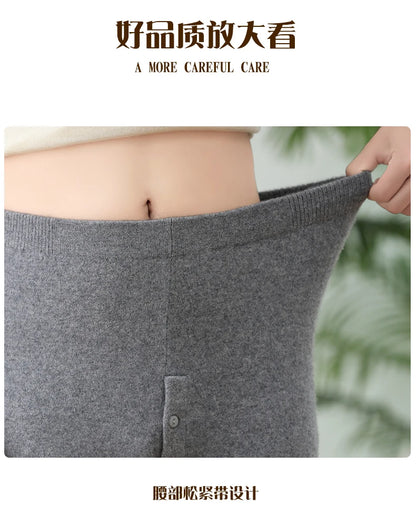 100% Cashmere Knit Leggings Men Winter Wearing Thermal Underwear High Waist Trousers Solid Thicken Elasticity Ankle-Length Pants