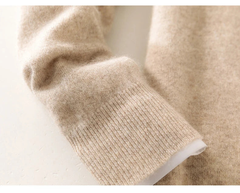 High-end 100% Cashmere Pullover for Men Mock Collar Thick Sweater Autumn Winter Knitted Jumper Warm Clothing Smart Casual Top