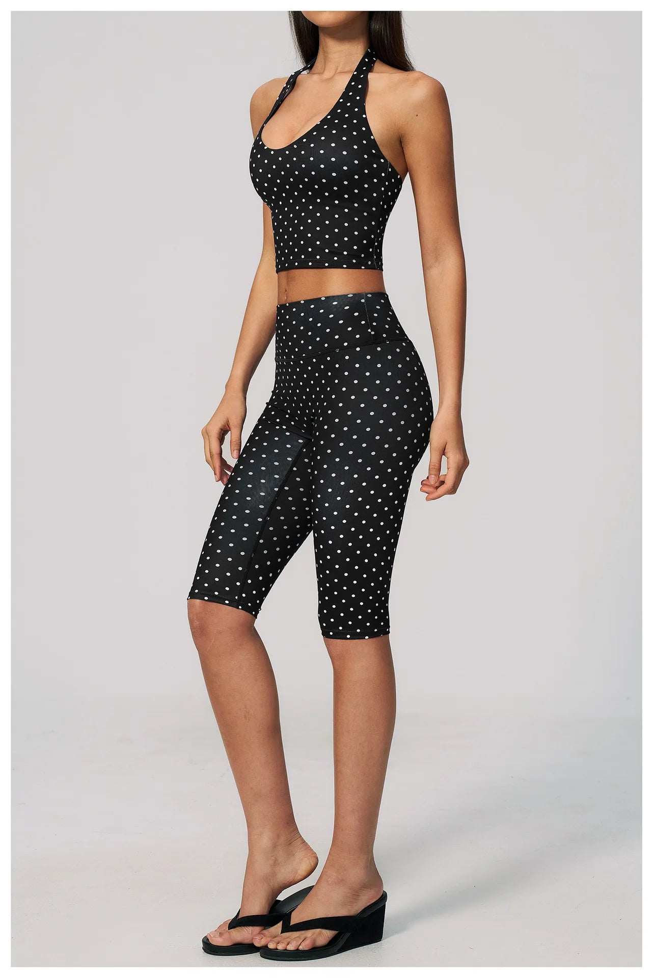 Custom LOGO women's new yoga clothes polka dot printing deep V high elastic three-dimensional fitness two-piece set