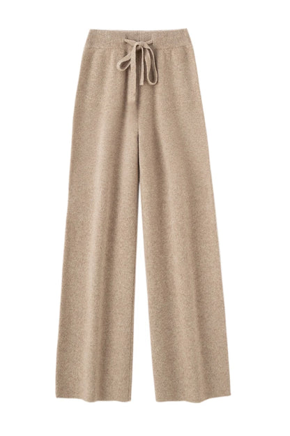 Autumn Winter Fashion Basic Women 100% Merino Wool Wide Leg Pants  Simple Style Cashmere Knitted Trousers Loose Casual Pants