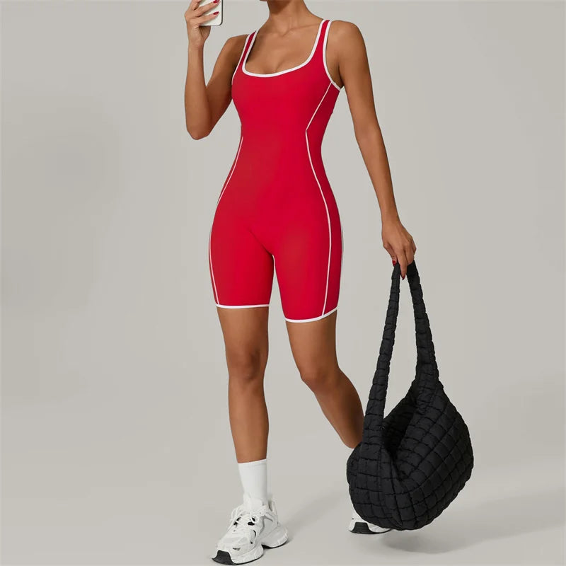 TRY TO BN Yoga Jumpsuit Sports Hollow Back Breathable Contrasting Color Bodysuit Fitness One Piece Set Running Gym Woman Clothes