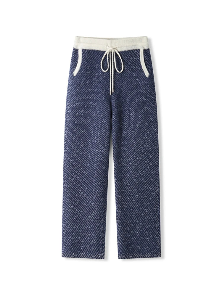 Soft 100% Merino Wool Straight-leg Pants For Men Jacquard Warm Knitted Pants Autumn Winter Thick Bottom Wear