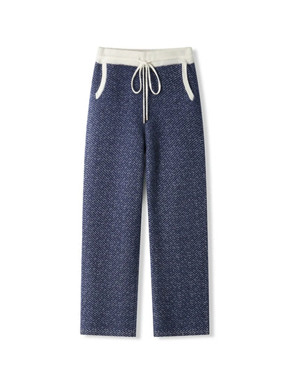 Soft 100% Merino Wool Straight-leg Pants For Men Jacquard Warm Knitted Pants Autumn Winter Thick Bottom Wear