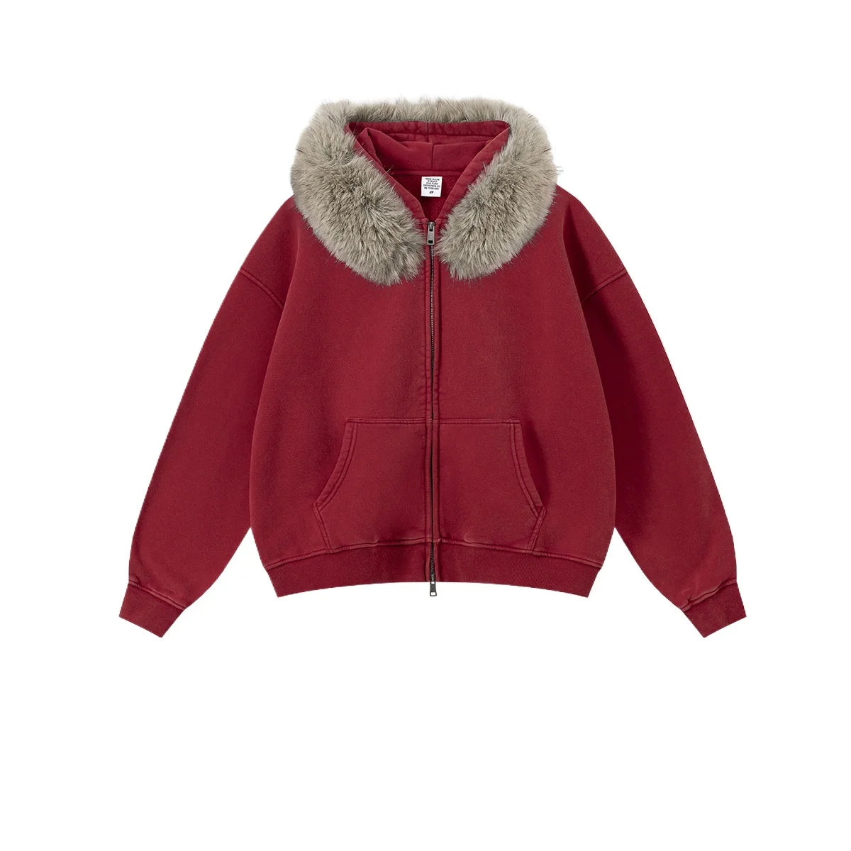 Custom LOGO Men's 400G Autumn Winter Retro Washed Boxy Fleece Collar Plush Thickened  Hooded  Zipper Jacket Couple style set