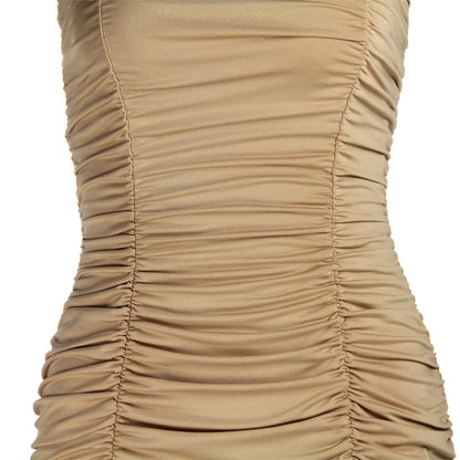 XS - XL Sexy Bandeau Wrinkled Pleated Dress Short Club Ladies 2026 Summer Bodycon Dress Evening Party Tight Mini Dress VD262