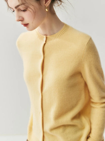 CHICUU Autumn Winter Women Thick O-neck Cardigan Basic Simple 100% Cashmere Sweater Solid Long Sleeve Cardigan Coat Knitwear