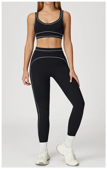 TRY TO BN Women's Tracksuit Sport Bra Yoga Set Contrasting Color High Waist Leggings Fitness Two Pieces Suit Running Gym Clothes