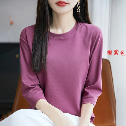 Spring And Summer New White Mercerized Cotton Short Sleeve T-Shirt Feminine Joker Cotton Cropped Sleeve Bottoming Shirt
