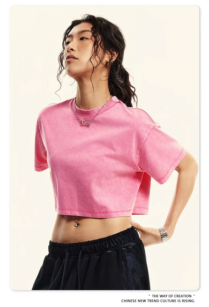 Custom LOGO women's 230G spring summer  open-button top Spice Girl loose short sports cotton polyester short-sleeved t-shirt