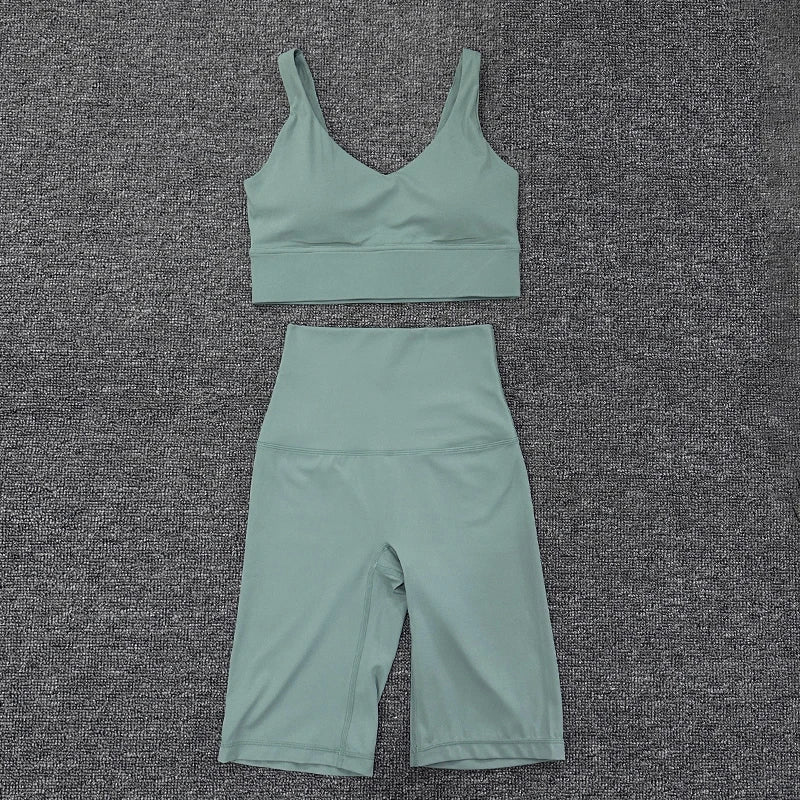 SOISOU Nylon Short Sets Womens Clothing Sports Bra Cycling Shorts Workout Set Women's Tracksuit Gym Yoga Sexy Outfit Women 2023