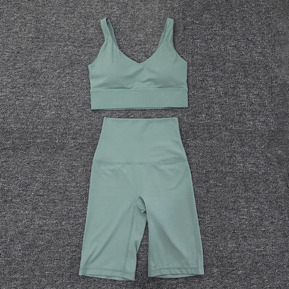 SOISOU Nylon Short Sets Womens Clothing Sports Bra Cycling Shorts Workout Set Women's Tracksuit Gym Yoga Sexy Outfit Women 2023