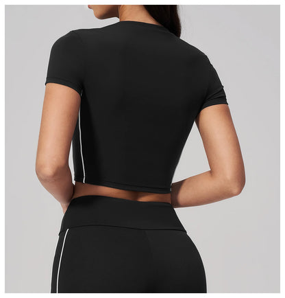 Sexy Women's Yoga Short Sleeve Fitness Sports T-Shirts Gym Clothes Push Up Running Tight Femme Yoga Workout Shirts Active Wear