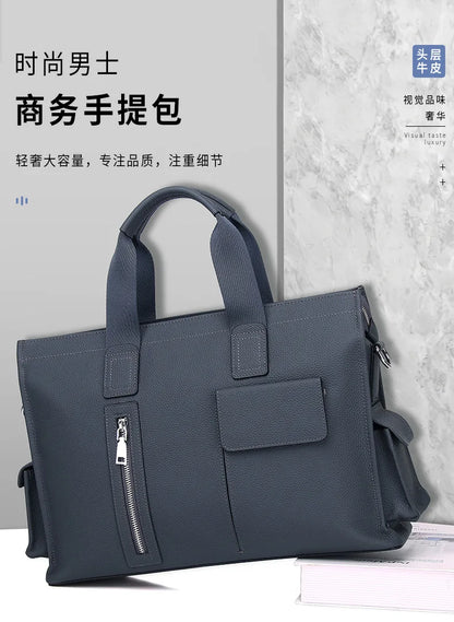 Genuine Messenger Bag Men Leather Handbag Large Capacity Business Commuter Handheld Cowhide Laptop Document Bag Men's Briefcase