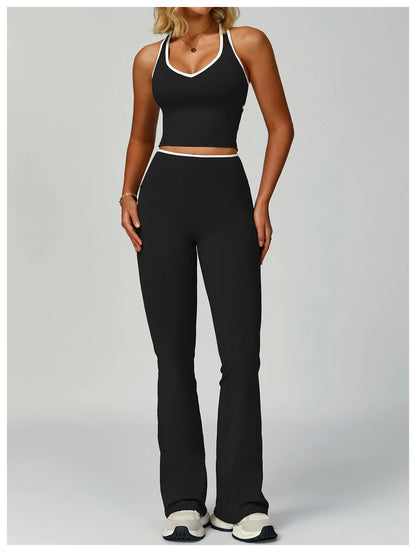 2PCS Workout Clothes Wide Leg Pant Yoga Suits Solid Color Bra Sports Set Gym Tracksuits Female Quick Dry Fitness Suit Sports Set