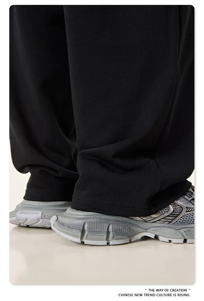 Custom LOGO Men's 2025 Summer 280G American Neutral Wind Splicing Double Waist Wide Leg Pants Sports Straight Couple Sweatpants
