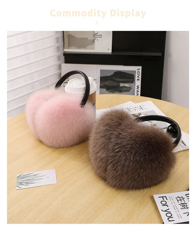 New Arrival Women 100% Real Fox Fur Ear Cover Plush Genuine Fox Fur Earmuff Winter Lady Big Pompoms Fox Fur Fluffy Earmuffs Warm