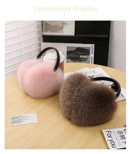 New Arrival Women 100% Real Fox Fur Ear Cover Plush Genuine Fox Fur Earmuff Winter Lady Big Pompoms Fox Fur Fluffy Earmuffs Warm