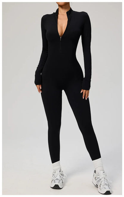 TRY TO BN Women's Jumpsuit Long Sleeve Zipper Shapewear Bodysuit Yoga Fitness One Piece Tights Gym Clothing Mono Deportivo Mujer