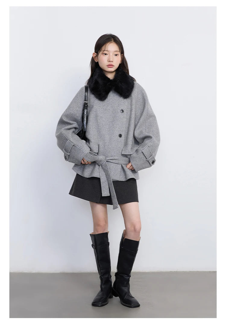 CHIC VEN Women Korean Coat Loose Casual Woolen Single-sided Detachable Collar Female Overcoat Ladies Jacket Autumn Winter 2025