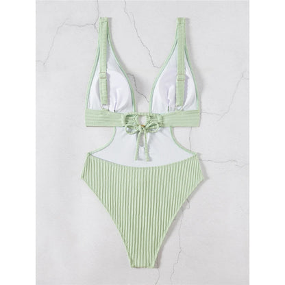 Sexy 8 Colors Deep V Neck Cut Out One Piece Swimsuit Women Swimwear Female High Leg Cut Monokini Bather Bathing Suit Swim V7177