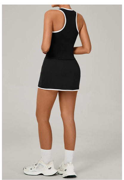 Women Tracksuit 2PCS Yoga Set Sexy Sport Bra High Waist Yoga Short Skirt Gym Clothes Fitness Sleeveless Workout Suit Sporstwear