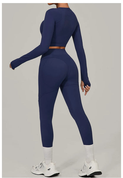 SWELTERING Yoga Suit Women Tracksuit 2PCS Sports Set Fitness Set Quick-Drying Gym Set Running Workout Long Sleeve Yoga Clothing