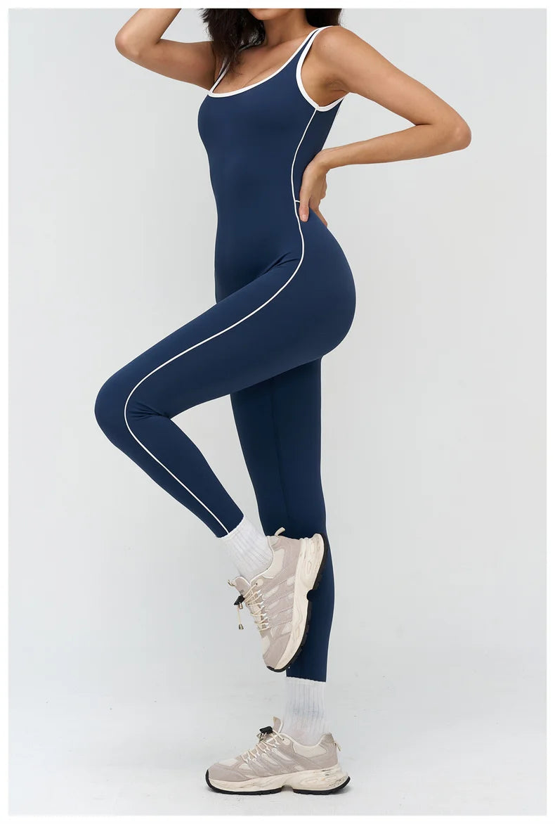 TRY TO BN Sports Jumpsuit Gym Contrast Color Sportswear Backless Fitness Workout One Piece Bodysuit Running Yoga Women Clothing