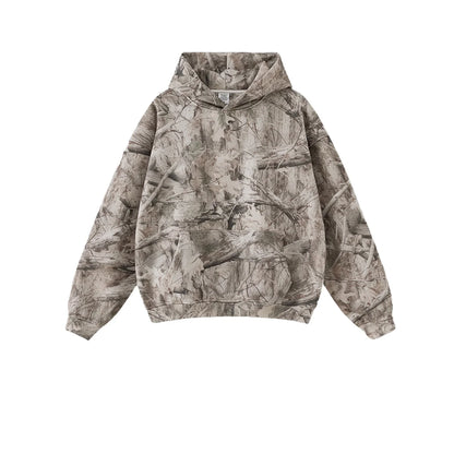 Custom LOGO men's new 340G heavy autumn and winter American camouflage fleece hooded sweatshirt jacket shorts set