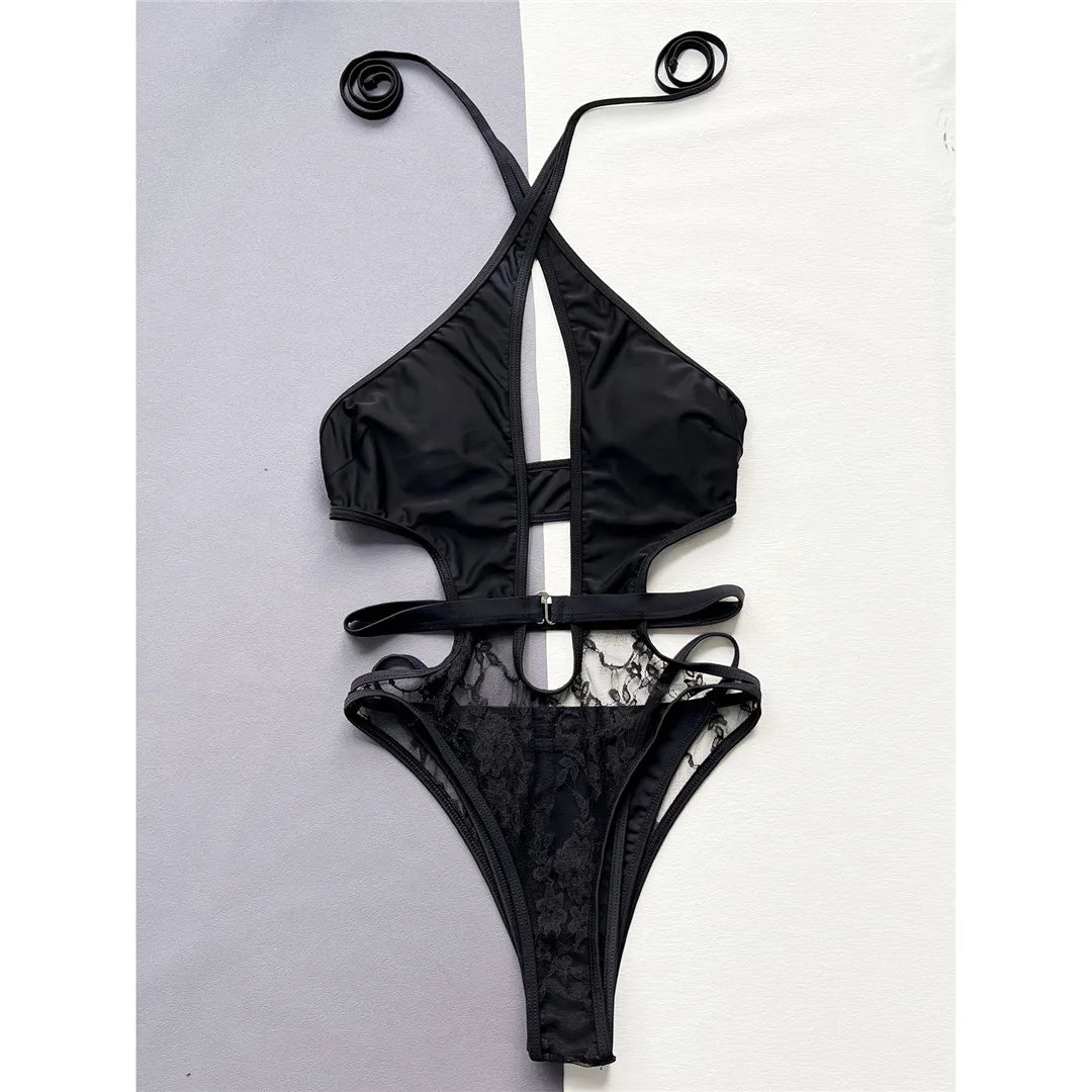 2025 Sexy Halter Cut Out Backless One Piece Swimsuit Women Swimwear Female Monokini High Leg Cut Bather Bathing Suit Swim V5225