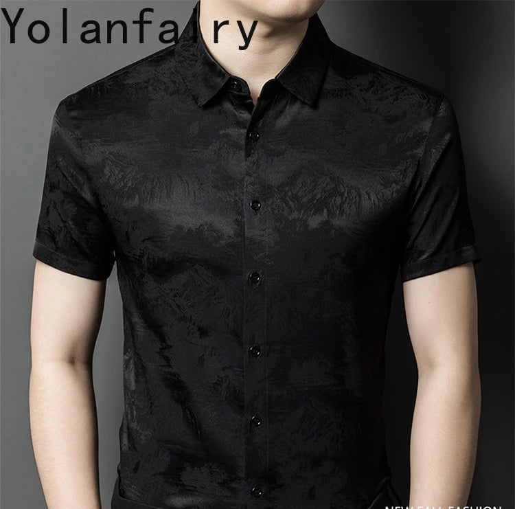 YOLANFAIRY 92.4% Mulberry Silk Mens Shirts Summer Shirt for Men Camisas Hombre Mens Button Up Shirt Mens Fashion Shirt Tops