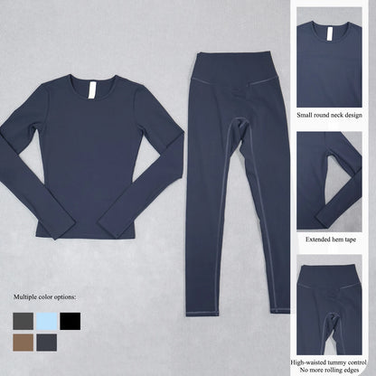 Summer Women Quick-Dry Two-Piece Yoga Set: A long-sleeve top and leggings set for fitness and sports perfect for running cycling