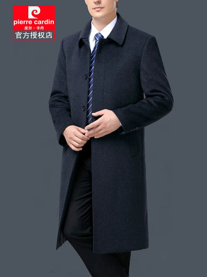 100% Cashmere Jacket Men Casual Business Men's Winter Coats Polo Collar Single Breasted Windbreaker Coat Casaco Masculino