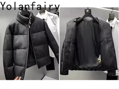 YOLANFAIRY Luxury Top Layer Sheepskin Leather Jackets for Man 2025 Winter Fashion White Goose Down Coat Warm Black Puffer Jacket